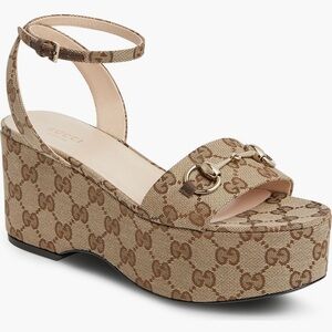 Gucci Beige Monogram Platform Sandals